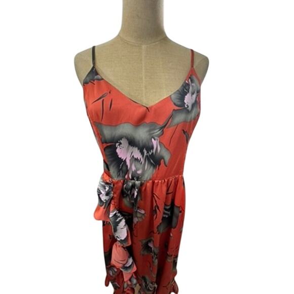 "AVEC LES FILLIES" ORANGE W/BLACK FLORAL SUNDRESS SZ 10 FAIRY BEACH BOHO RUFFLES - Picture 2 of 12